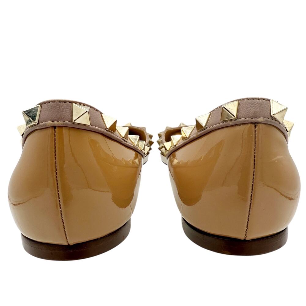 Valentino Garavani Rockstud Ballet Flat Shoes Nude Patent Leather Size 39 US 9 - Picture 8 of 15